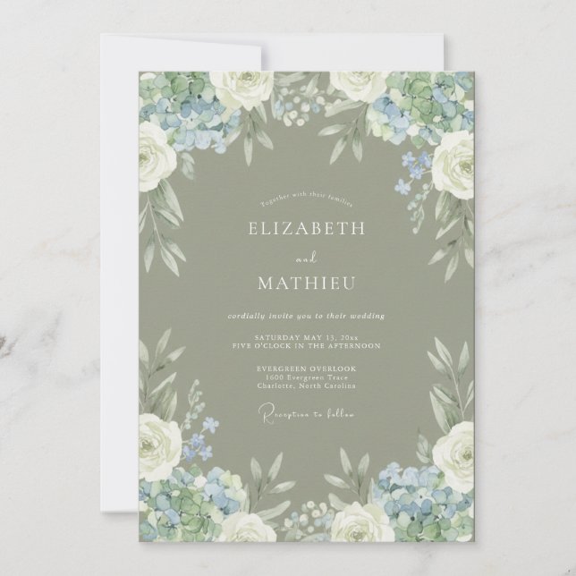 Sage Floral Blossom Wedding Invitation (Front)