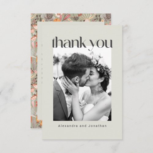 Sage Floral Boho Custom Message Photo Wedding Thank You Card