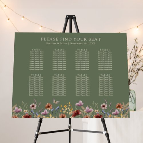 Sage Floral Boho Seating Chart Foam Board