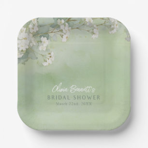 Sage Floral Bridal Shower Paper Plates