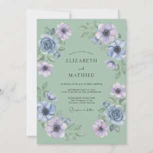 Sage Floral Brushstroke Wedding Invitation