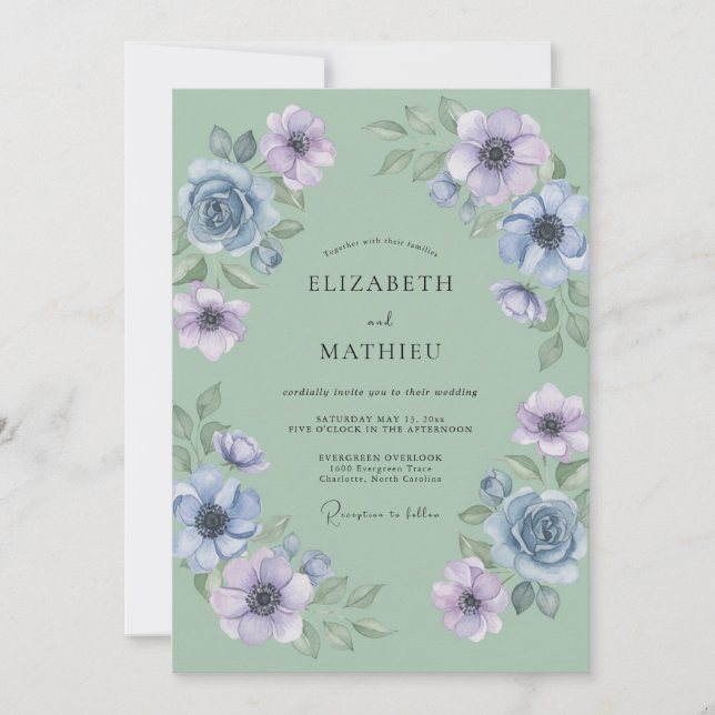 Sage Floral Brushstroke Wedding Invitation (Front)