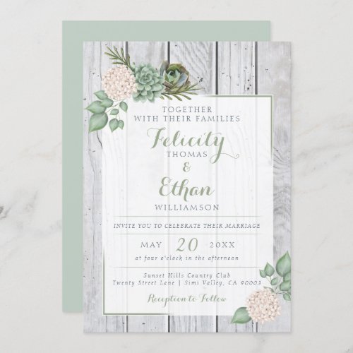 Sage Floral Flowers White Wood Wedding Invitation