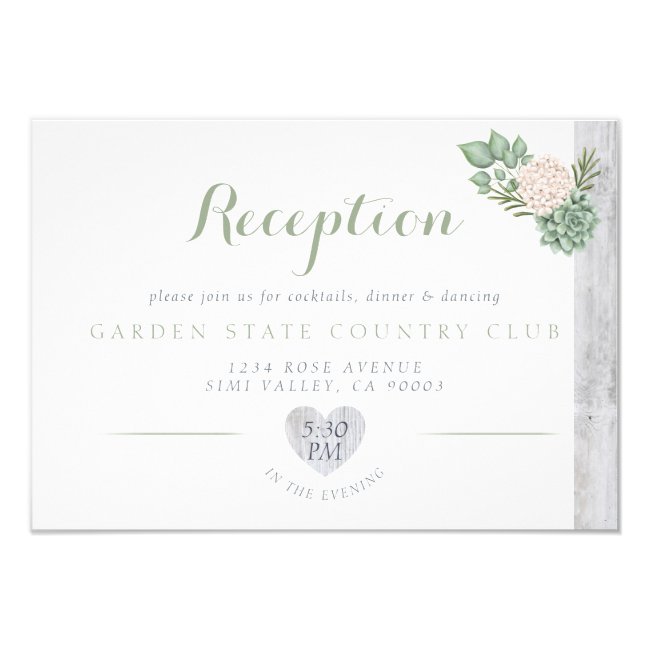 Sage Floral Flowers & White Wood Wedding Reception Invitation