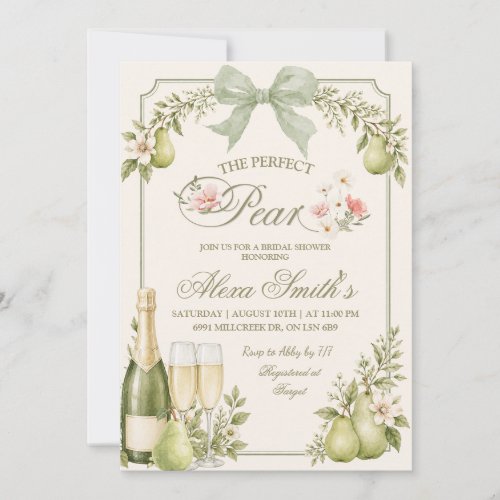 Sage Floral Fruit The Perfect Pear Bridal Shower Invitation