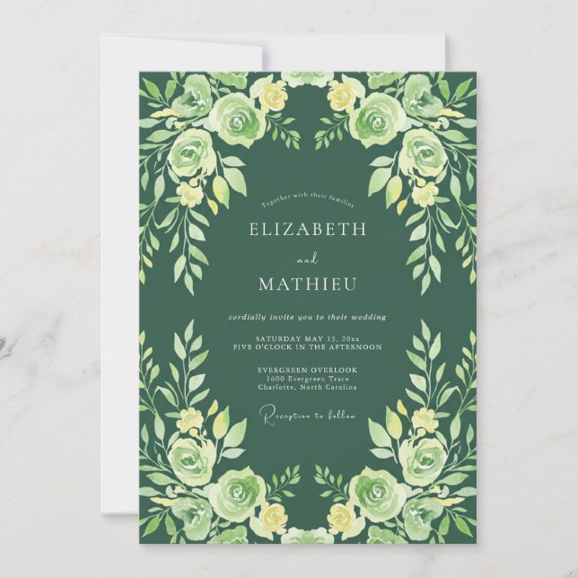Sage Floral Laurel Wedding Invitation (Front)