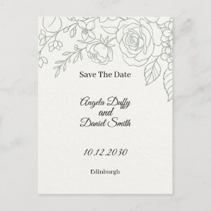 Sage Floral Line Art Save The Date Postcard