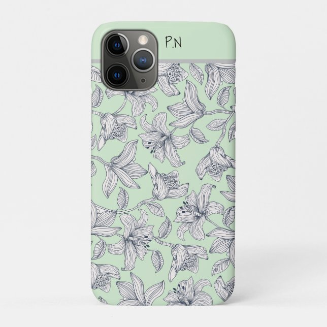 Sage Floral Monogram iPhone / iPad case (Back)