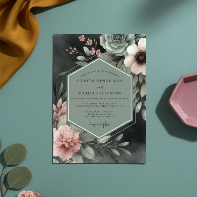 Sage Floral Moody Romance Wedding Invitation (Creator Uploaded)