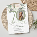 Sage Floral Photo 70th Birthday  Invitation<br><div class="desc">Sage Floral Photo 70th Birthday Invitation. A beautiful and elegant floral design birthday invitation, that features lovely and lush soft flowers. This design lets you add a photo of the birthday person and all details is fully customizable. Need help with this template? Contact the designer/creator by clicking on the 'message'...</div>