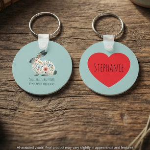 Sage Floral Rabbit Rescue Advocate Gift Keychain