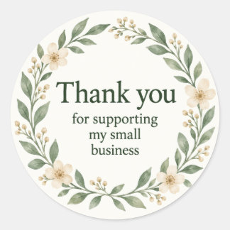 Sage Floral Thank You Small Business Classic Round Sticker
