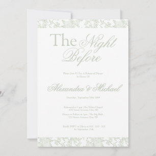 Sage Floral Toile Crest  Wedding Rehearsal Dinner Invitation