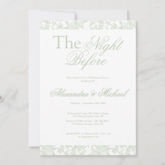 Sage Floral Toile Crest Wedding Rehearsal Dinner Invitation