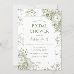 Sage Floral Vintage Chinoiserie Bridal Shower Invitation