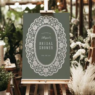 Sage Floral Vintage Lace Wedding Welcome Sign