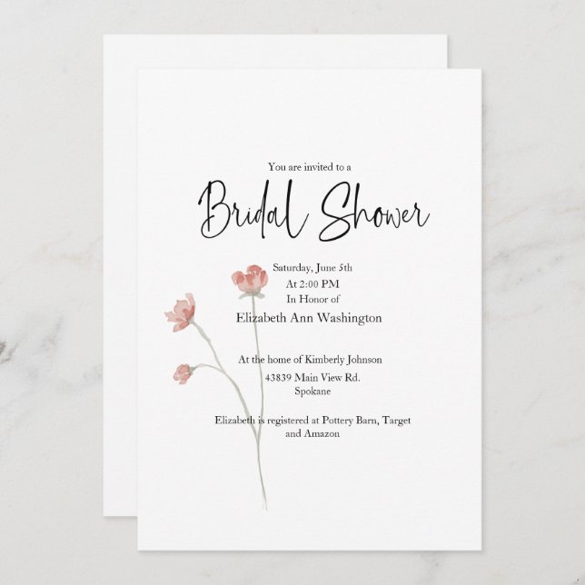 Sage Floral Watercolor Bridal Shower Invitation (Front/Back)