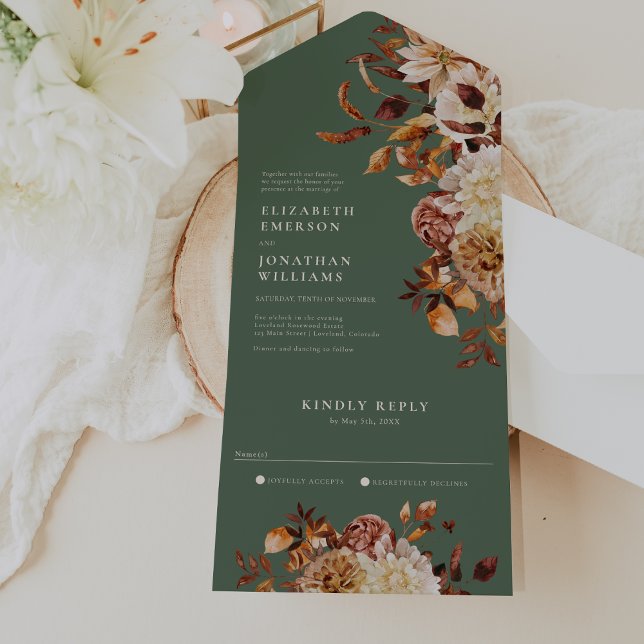 Sage Floral Wedding All In One Invitation (Rustic Sage Green Floral Wedding All In One Invitation by Painted Paperie
)