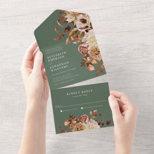 Sage Floral Wedding All In One Invitation