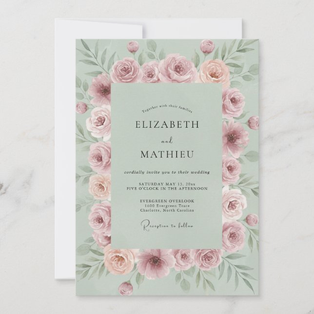 Sage Floral Wedding Invitation (Front)