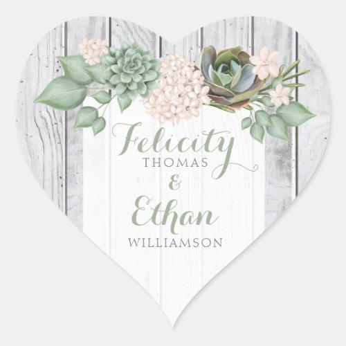 Sage Floral  White Rustic Wood Heart Wedding Seal