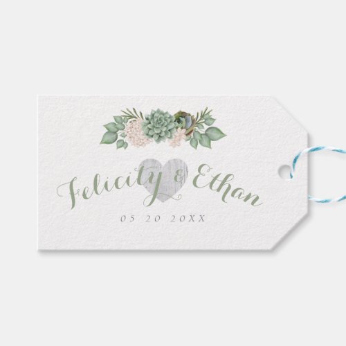 Sage Floral  White Wood Rustic Wedding Gift Tag
