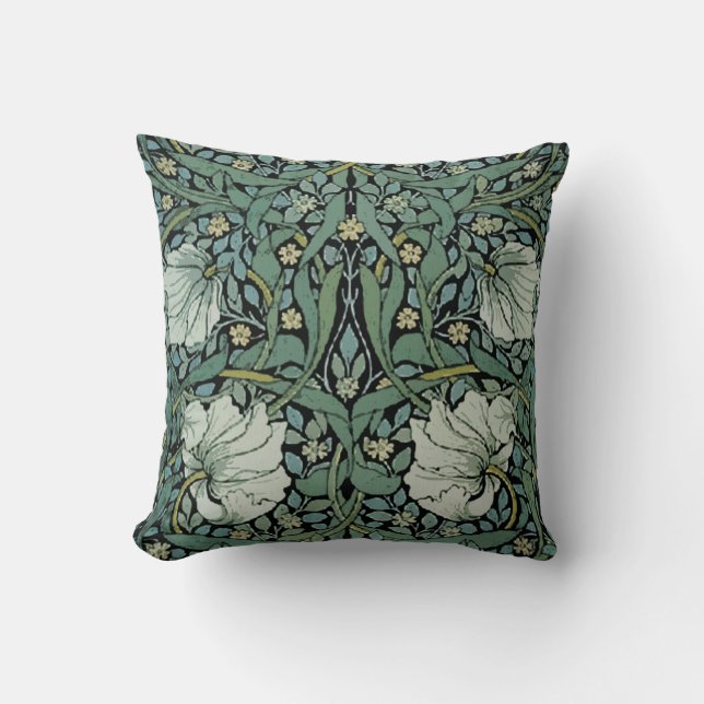 Sage Floral William Morris Throw Pillow (Front)