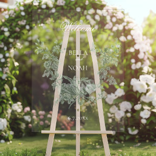 Sage Floral Wreath w/Lovebirds Wedding Acrylic Sign