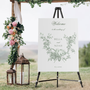 Sage Floral Wreath w/Lovebirds Wedding Welcome Foam Board