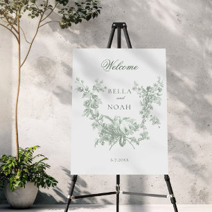 Sage Floral Wreath w/Lovebirds Wedding Welcome Foam Board
