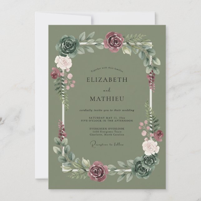 Sage Flourish Romance Wedding Invitation (Front)