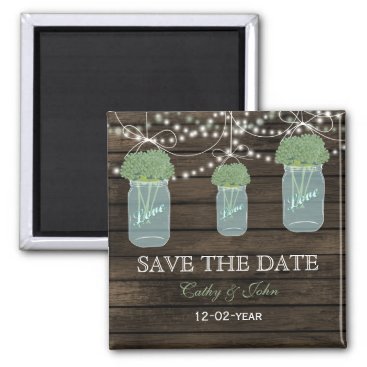 sage flowers in a mason jar save the Date Magnet