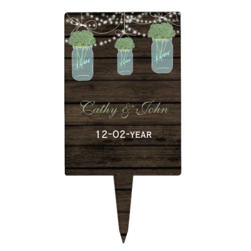 sage flowers mason jar wedding  cake picks