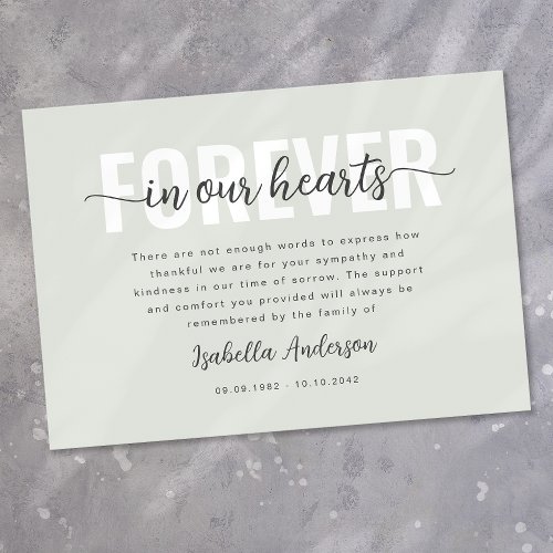 Sage Forever in Our Hearts Sympathy Funeral Thank You Card