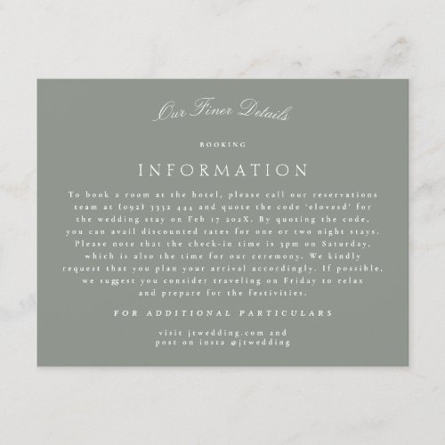 Sage Formal Classic Calligraphy Wedding Details Enclosure Card