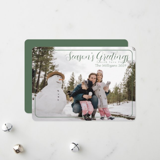 Sage Frame Season's Greetings with Photo Holiday Card (Front/Back In Situ)