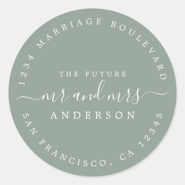Sage Future Mr Mrs Return Address Sticker (Front)