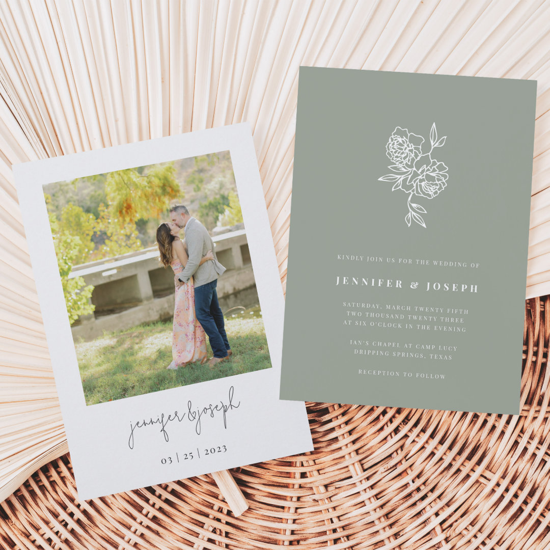Sage | Garden Floral Photo Wedding Invitation