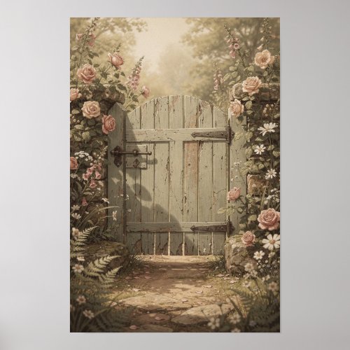 Sage Garden Gate With Blush Roses Wall Art