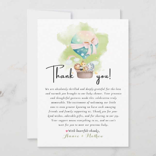 Sage Gender Reveal Baby Animal Safari Thank you   (Front)