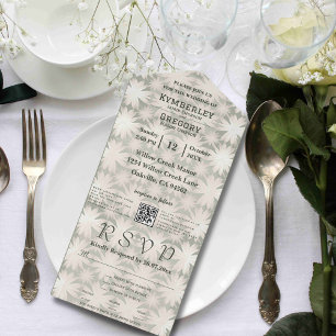 Sage Geometric Floral Pattern Email QR Code All In One Invitation