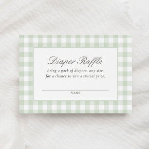 Sage Gingham Baby Shower Diaper Raffle Ticket Enclosure Card