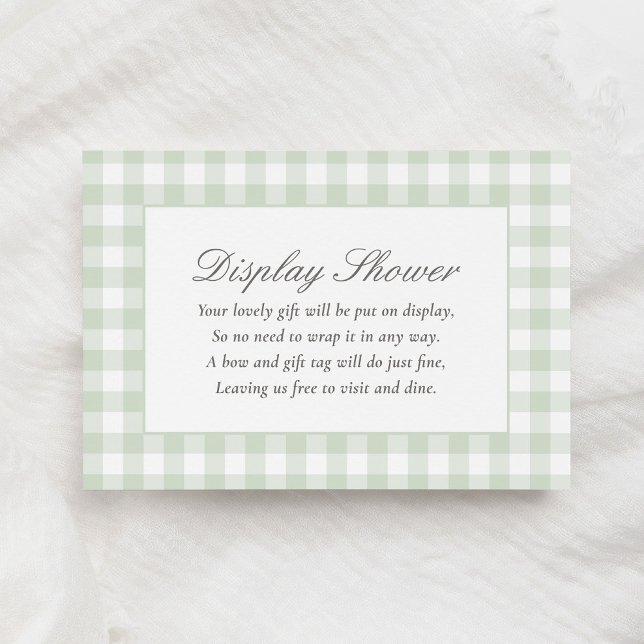 Sage Gingham Baby Shower Display Shower Enclosure Card (Creator Uploaded)