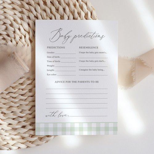 Sage Gingham Baby Shower Predictions and Advice Invitation