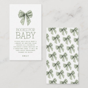 Sage Gingham Bow Books for Baby Baby Shower Enclosure Card