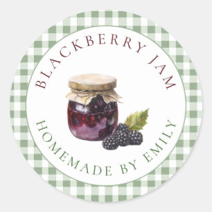 Sage Gingham Bridal Shower Blackberry Jam Favor Classic Round Sticker