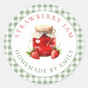 Sage Gingham Bridal Shower Strawberry Jam Favor Classic Round Sticker