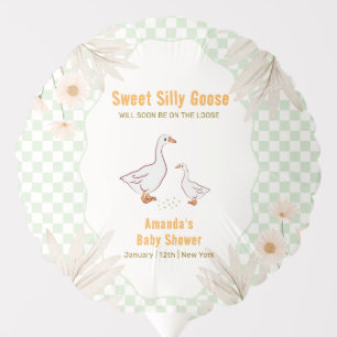 Sage Gingham Daisy Boho Silly Goose Baby Shower  Balloon