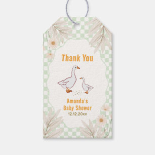 Sage Gingham Daisy Boho Silly Goose Baby Shower Gift Tags