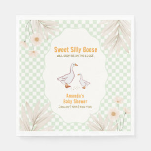 Sage Gingham Daisy Boho Silly Goose Baby Shower  Napkins